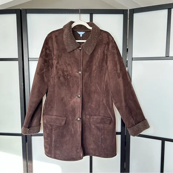 [XL] Denver Hayes Vintage 90’s Chocolate Teddy Button Down Pea Coat Women’s - Picture 2 of 13